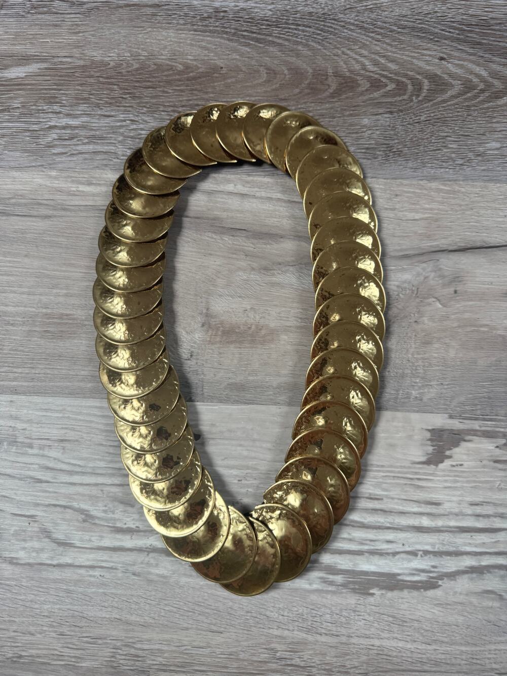 Vintage 80s Gold Disc Stretch Belt Boho Festival Statement Waist Cinch 26"